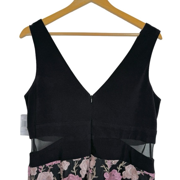 Xscape Floral Embroidered Front Slit Sleeveless Gown Maxi Dress Black + Pink 14 - Picture 6 of 16